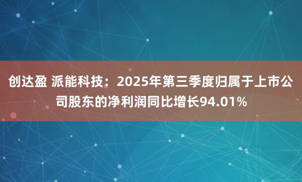 创达盈 派能科技：2025年第三季度归属于上市公司股东的净利润同比增长94.01%